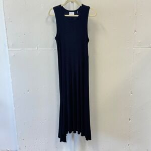 Kinly Black Ribbed Knit Sleeveless Asymmetrical Handkerchief Hem Maxi Dress XS/S